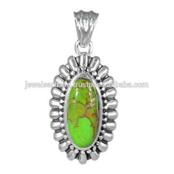 Beautiful Green Copper Turquoise Gemstone 925 Sterling Silver Pendant